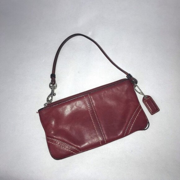 COACH Leather Deep Red Mini Purse Clutch Timeless Design - Picture 3 of 4